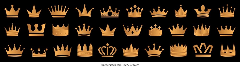 Set of crown icons. Golden crown icon collection