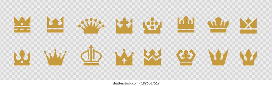 Conjunto de iconos de la Corona. El rey y la reina corona símbolos vectores o elementos de logotipo. Ilustración vectorial en diseño plano