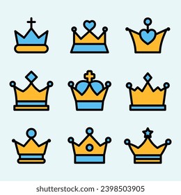 Set of crown icons in modern thin line style. Collection Coat of arms and royal symbols. Vector illustration