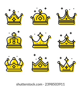 Set of crown icons in modern thin line style. Collection Coat of arms and royal symbols. Vector illustration