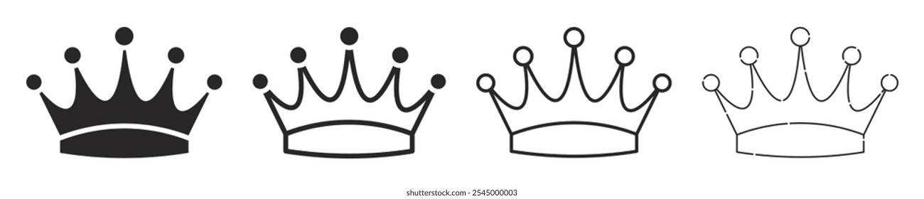 Set of crown icons. Queens or kings crown, royal crown. Princess crown. Vector. Eps10.