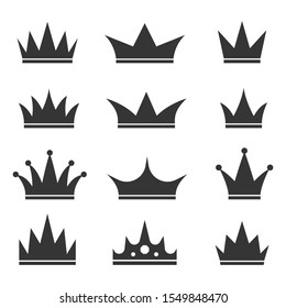 Set of Crown icons. Vector illustration. Black royal Crown icons isolated.