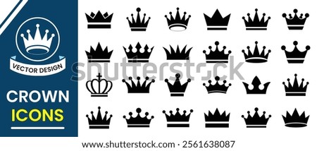 Set of Crown icons, vector. Crown silhouette, icon. Crown symbol set. King, Princess crowns. Collection of crown silhouette. Vector illustration.