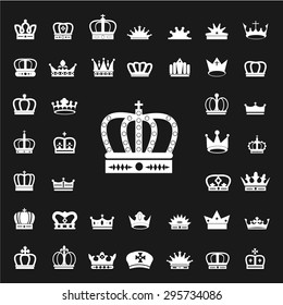 Set of Crown icons. White crown icons. Vector