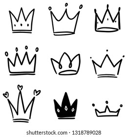 Set crown illustrations in sketching style  Corona symbols  Tiara icons  Vector illustration