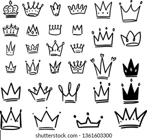 Set crown illustrations in sketching style  Corona symbols  Tiara icons 
