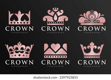 conjunto de diseños de logotipo de la Corona . Símbolo de lujo Royal Queen. Ilustración del vector
