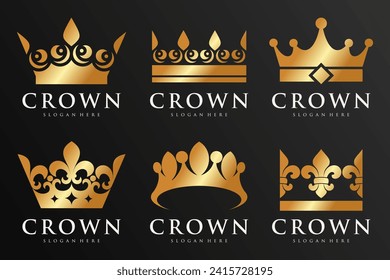 set of Crown Logo design . Royal , King Queen luxury symbol . Vector illustration
