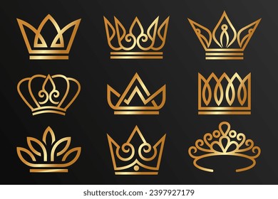 conjunto de plantillas de diseño de logotipo de la corona. Símbolo de lujo Royal, King Queen.  Ilustración del vector