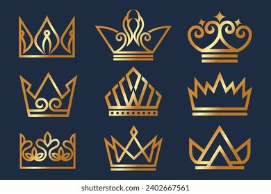 set of Crown Logo Royal King and Queen abstract Logo design .  Vector illustration