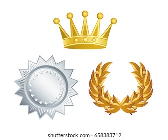 Set of Crown, medal and wing