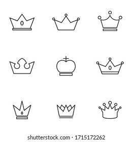 Set of crown in modern thin line style. Black outline symbols for web site design and mobile apps. Simple linear crown pictograms on a white background. Can be used for web, mobile and UI.