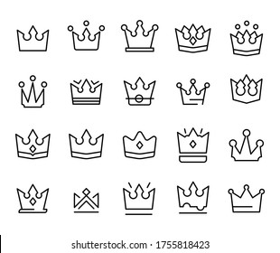 Set Of Crown Outline Vector Icon