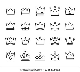 Set of Crown Outline Vector Icon