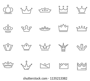 Set of crown Related Vector Line Icons. Contains such Icons as princess, queen, wreath, decoration and more. 