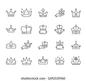 Set of crown Related Vector Line Icons. 