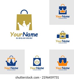 Set of Crown Shop Logo Design Template. Shop King logo concept vector. Creative Icon Symbol