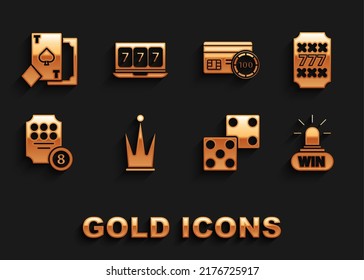Set Crown, Slot machine with lucky sevens jackpot, Casino win, Game dice, Online slot, Credit card, Playing spades and  icon. Vector