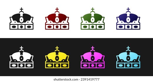 Set Crown of spain icon isolated on black and white background.  Vector