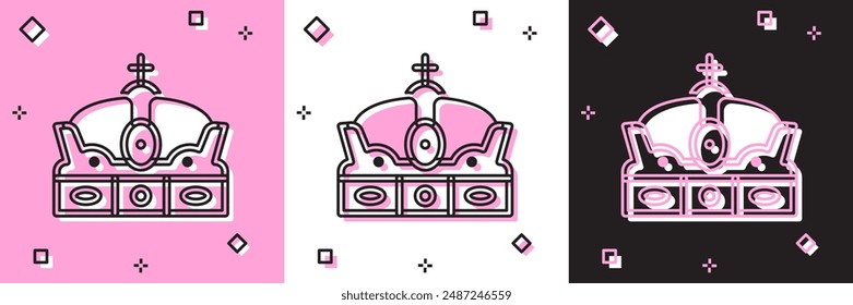Set Crown of spain icon isolated on pink and white, black background.  Vector