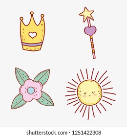 set crown with star magic wand and flower