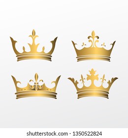 set of crown symbol with golden royal jewelry. isolated on white background. - vector