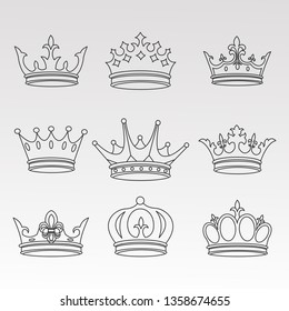 conjunto de símbolo de la corona con joyas reales doradas. aislado de fondo blanco. - vector