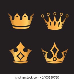 set of crown symbol with golden royal jewelry. isolated on black background. Vector