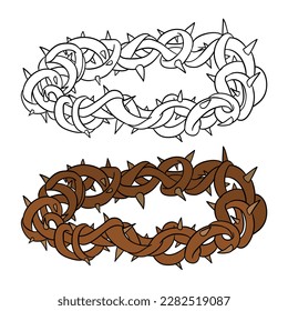 Set with crown of thorns in two versions: one in outlines for coloring and the other in flat colors.