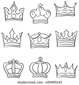 Set crown various style doodles