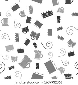 Set Crown , Video game console , Birthday party horn  and Wooden beer mug  on seamless pattern. Vector