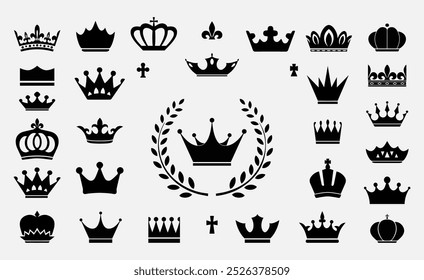 Set of crowns. It can be used to create coats of arms, coloring pages, as backgrounds, to create computer games...