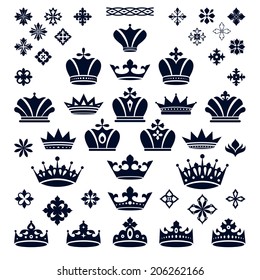 set of crowns and decorative elements vector illustration