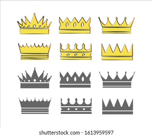 set of crowns in different styles flat illustration, vector