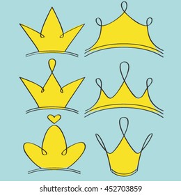 set of crowns, gold, vector illustration