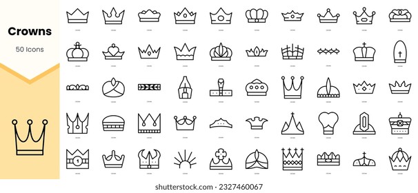 Set of crowns Icons. Simple line art style icons pack. Vector illustration