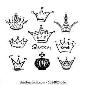set crowns  lines   inscriptions isolated white