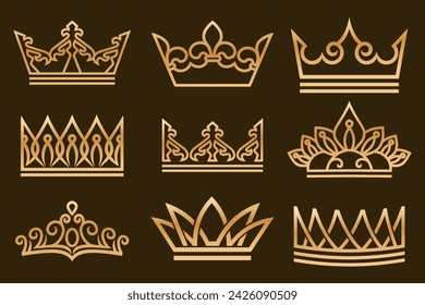 Set of crowns logo design . Beautiful elegant tiaras for queen and king. Vector illustration