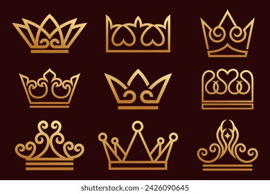 Set of crowns logo design . Beautiful elegant tiaras for queen and king. Vector illustration