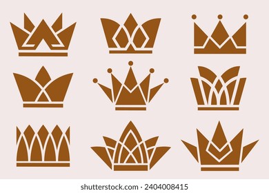 Set of crowns logo design vector. Beautiful elegant tiaras for queen and king.