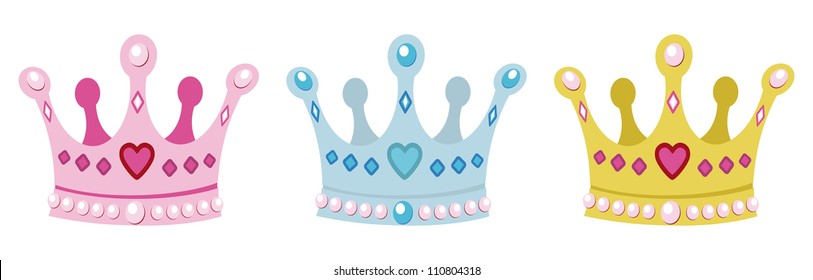 set crowns for princess, pink, blue and gold