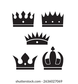 set of crowns silhouette design. gold kingdom decoration.