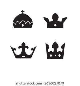set of crowns silhouette design. gold kingdom decoration.