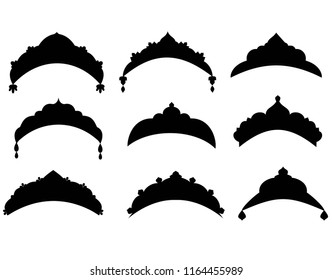  Set of crowns vector black silhouette isolated on white background.