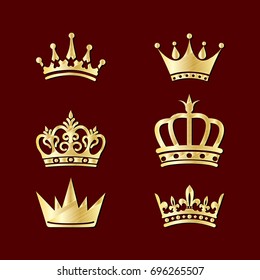 Set of crowns. Vector elements of embroidery. For design and decoration.