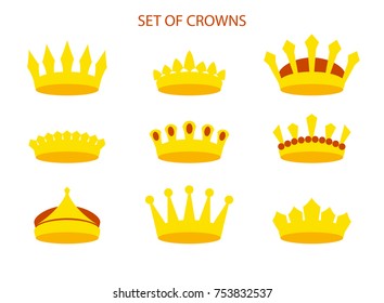 Set of crowns. Vector illustration isolated on white background