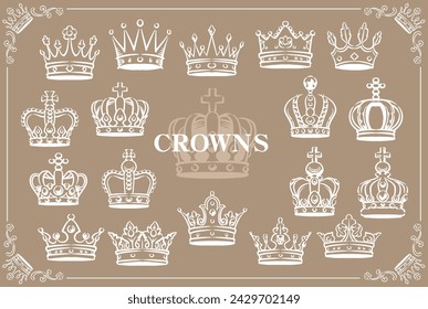 Set of crowns in vintage style. Vector illustration.