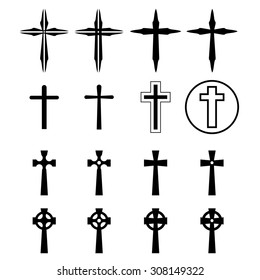 Set of crucifix and cross silhouette in modern style. vector illustration.