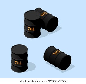 Conjunto de barriles de petróleo crudo. Tambores de aceite. Ilustración isométrica 3D. Vector aislado para icono, presentación, infografía, sitio web, aplicaciones y otros usos.