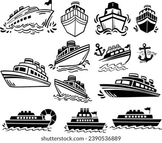 Set Of Cruise ship collection vector illustration. Ships and boats icons, marine	